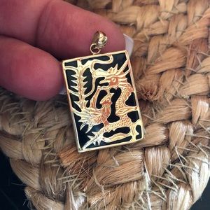 14 k yg and black jade pendant. Rooster & dragon
